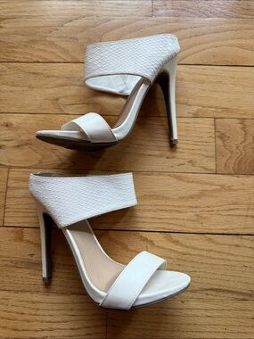 Moschino White Textured Strap High Heel Mules